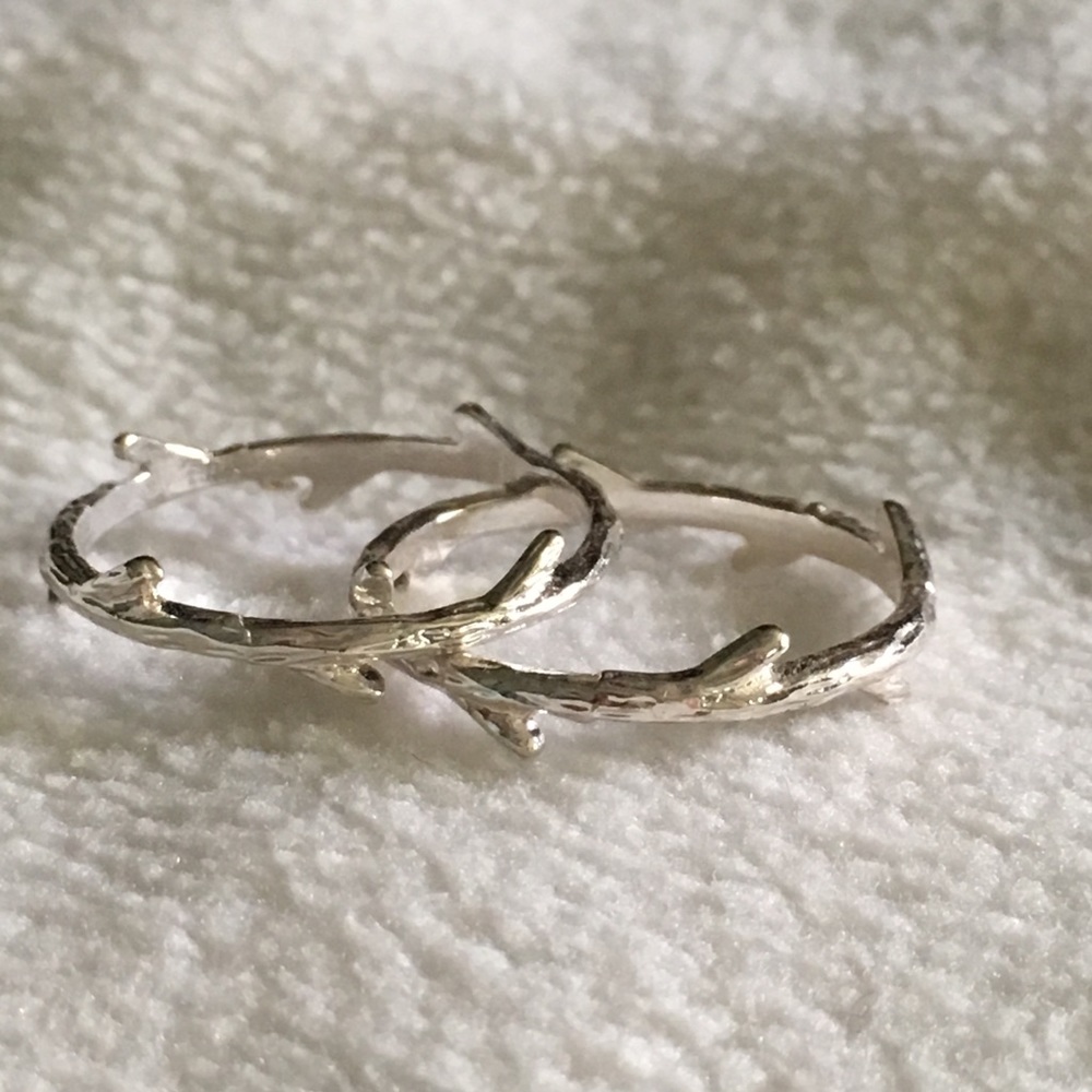 Silver branch rings, set of two